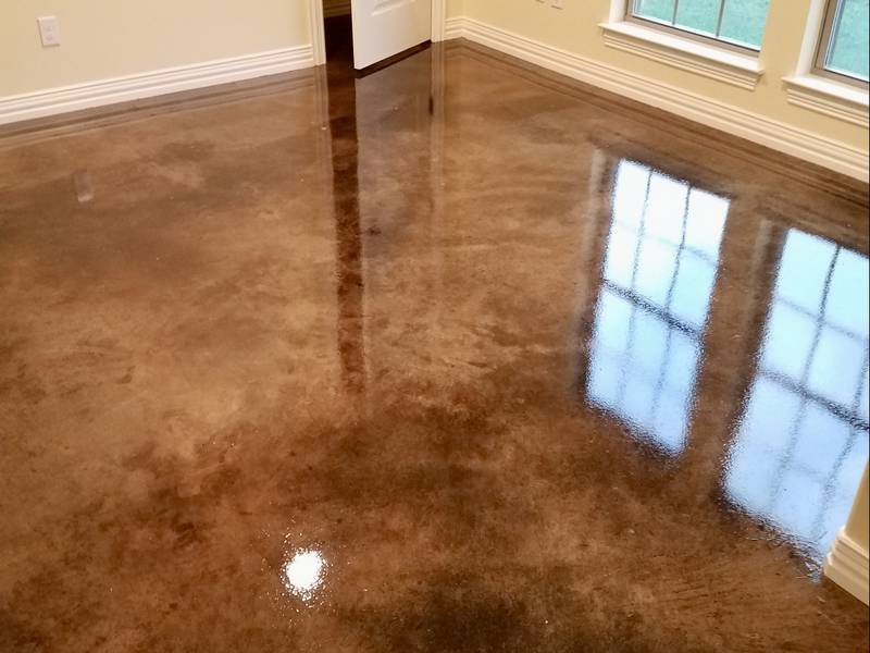 Acid-stained concrete floor with rich color variation