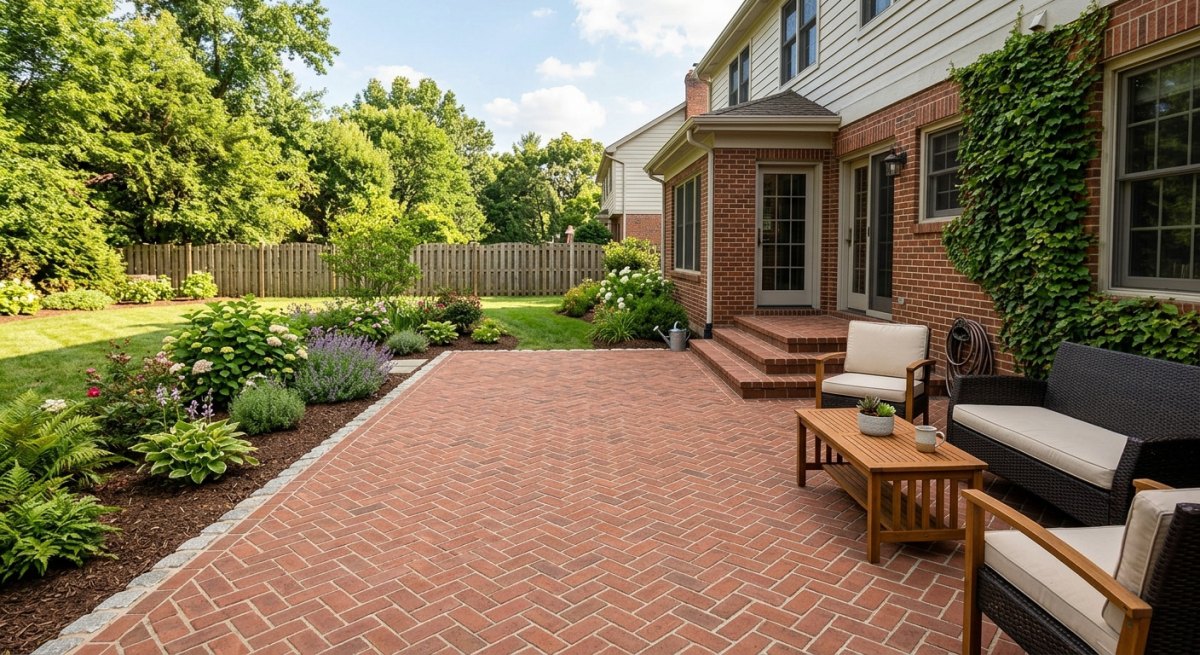Stamped concrete driveway with a decorative border